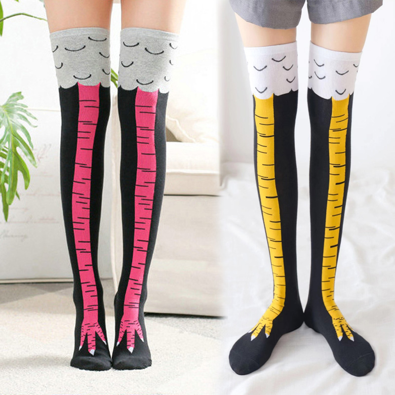1 par feminino impressão joelh - Funny Chicken Leg Socks avaliação e preço