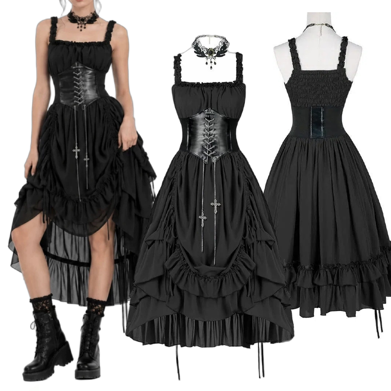 Vestido Gótico Feminino com Co - Medieval Renaissance Dress Women avaliação e preço