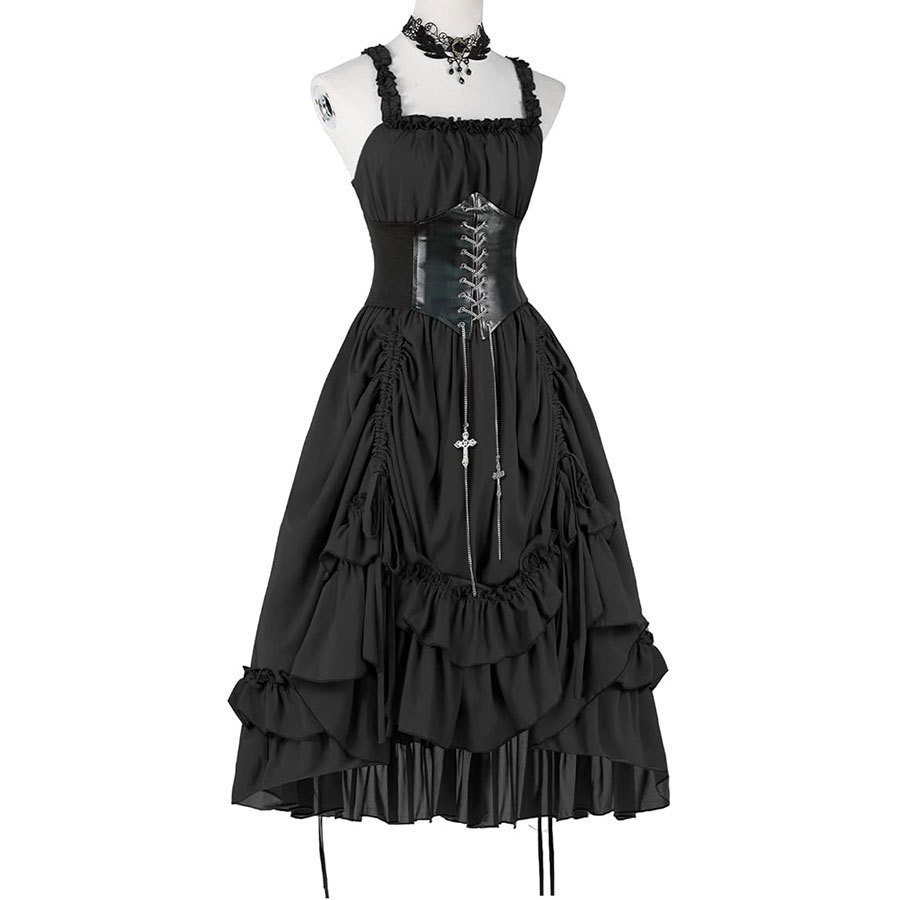 Vestido Gótico Feminino com Co - Medieval Renaissance Dress Women avaliação e preço