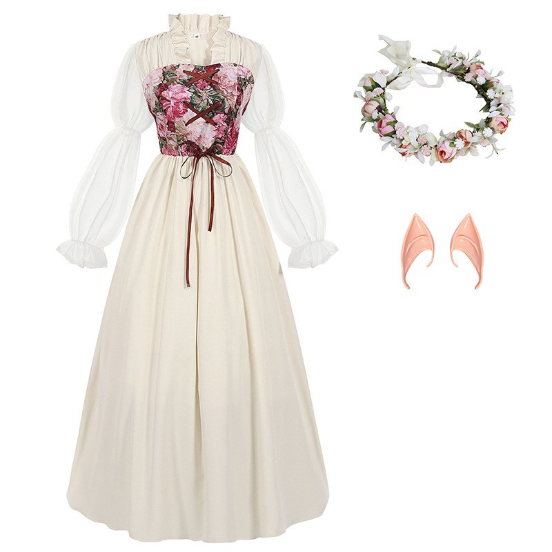 Vestido de cintura com corpete - Medieval Renaissance Dress Women avaliação e preço
